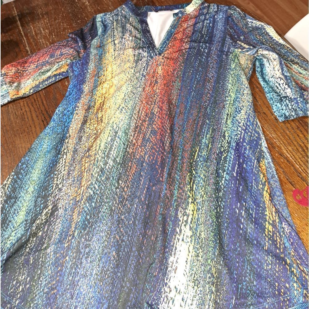 XL Azalea by Firmiana Multicolor VNeck Tunic Top 3/4 Sleeve